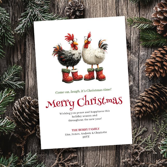 Tarjeta Festiva Watercolor quirky chickens holiday greeting card (Watercolor quirky chickens holiday greeting card

)