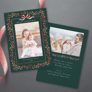 Tarjeta Festiva Watercolor Red Berry Frame 2 Foto Navidades verdes