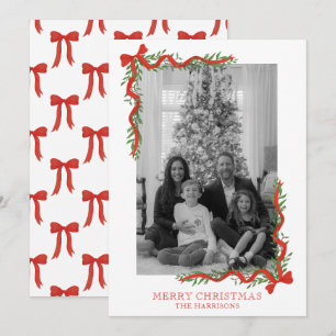 Tarjeta Festiva Watercolor Red Bow Garland Foto