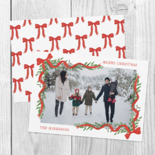 Tarjeta Festiva Watercolor Red Bow Garland Foto