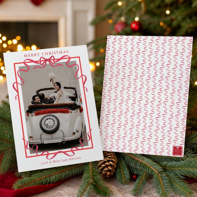 Tarjeta Festiva Watercolor Red Bow Photo (Subido por el creador)