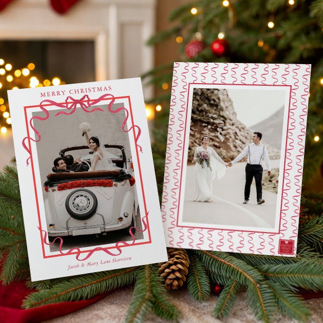 Tarjeta Festiva Watercolor Red Bow Photo (Subido por el creador)