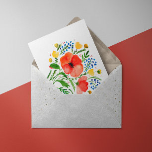 Tarjeta Festiva Watercolor red poppies bouquet Card