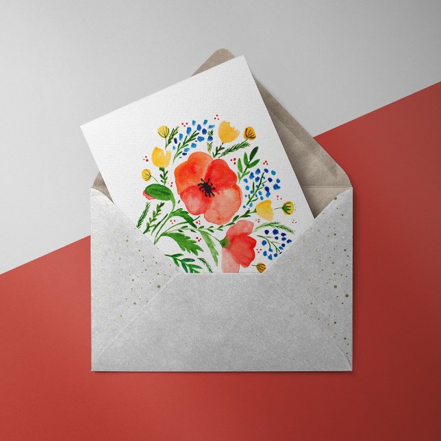 Tarjeta Festiva Watercolor red poppies bouquet Card (Subido por el creador)