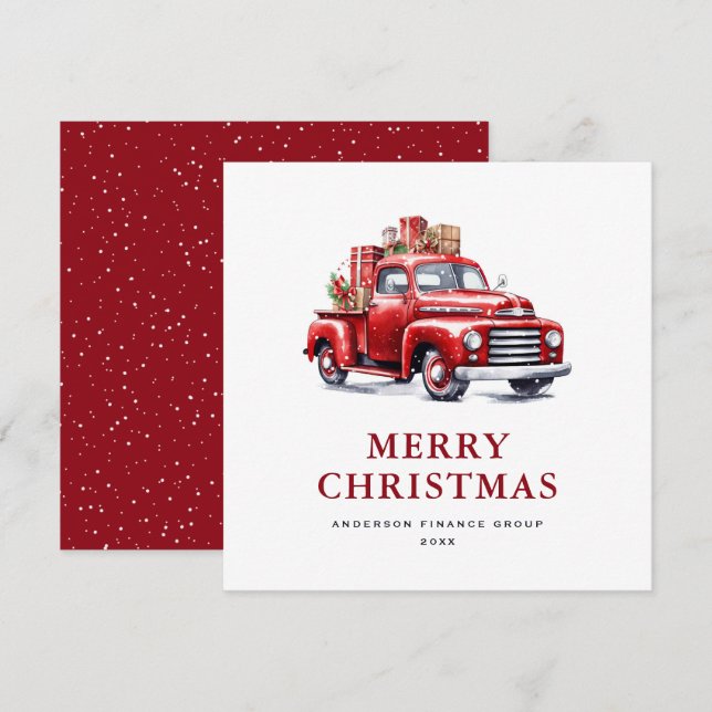 Tarjeta Festiva Watercolor Retro Red Truck Business (Anverso / Reverso)