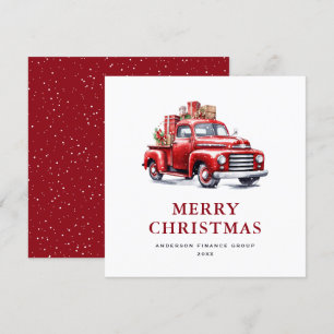 Tarjeta Festiva Watercolor Retro Red Truck Business