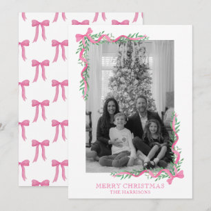 Tarjeta Festiva Watercolor Rosa Bow Garland Foto