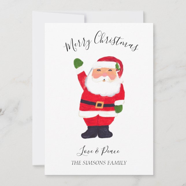 Tarjeta Festiva Watercolor Santa Claus Merry y Navidades brillante (Anverso)