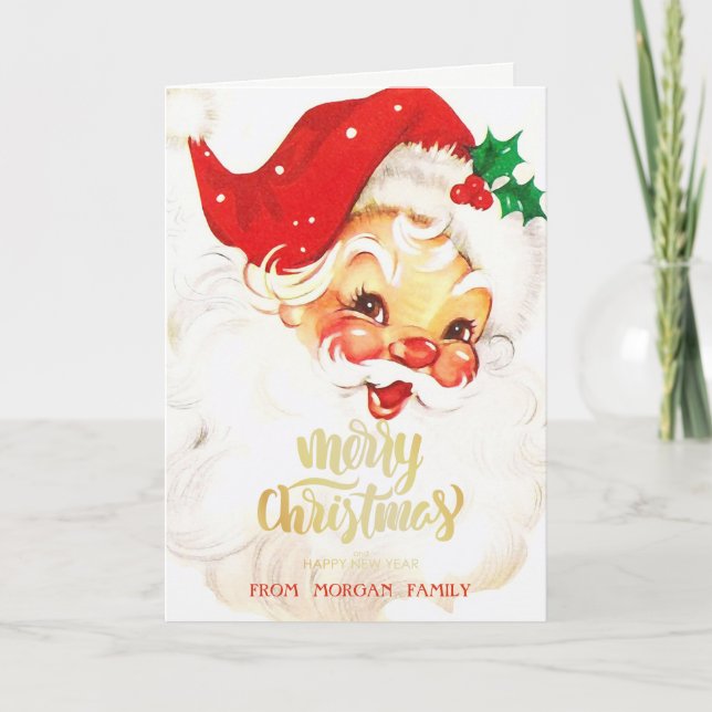 Tarjeta Festiva Watercolor Santa Claus Red (Anverso)