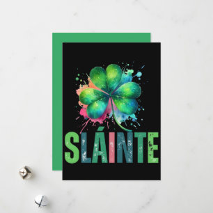 Tarjeta Festiva Watercolor Shamrock - Sláinte - St Patrick Day