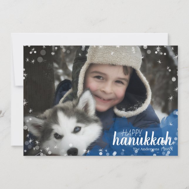 Tarjeta Festiva Watercolor Snowflakes Hanukkah Holiday Photo Card (Anverso)