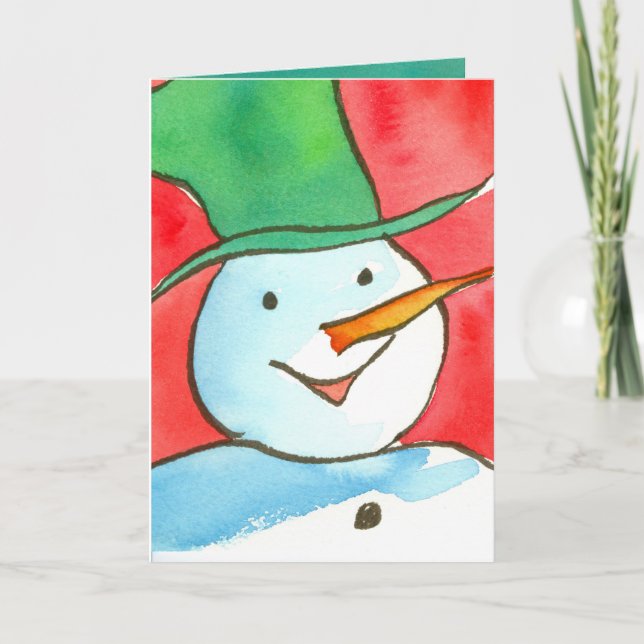Tarjeta Festiva Watercolor Snowman Merry Christmas (Anverso)