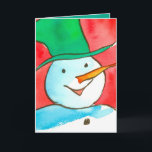 Tarjeta Festiva Watercolor Snowman Merry Christmas<br><div class="desc">Una tarjeta de felicitación de Feliz Navidad con un animado muñeco de nieve con un sombrero verde brillante y nariz de zanahoria dibujada con tinta de sepia y acuarela.</div>