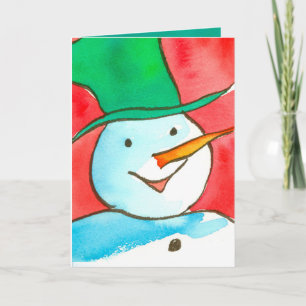 Tarjeta Festiva Watercolor Snowman Merry Christmas