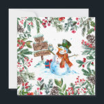 Tarjeta Festiva Watercolor Snowman Merry Christmas<br><div class="desc">Navidades snowman y elementos naturales</div>