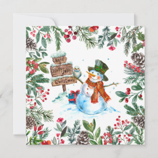 Tarjeta Festiva Watercolor Snowman Merry Christmas 