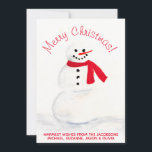 Tarjeta Festiva Watercolor Snowman Merry Christmas Photo Back<br><div class="desc">Esta simple tarjeta de Navidades adorables incluye un muñeco de nieve acuarela pintado a mano con una nariz de zanahoria y una bufanda roja. El saludo de personalizable dice: ¡Feliz Navidad! pero se puede cambiar a lo que quieras. Debajo hay espacio para una nota corta o firma. La parte trasera...</div>