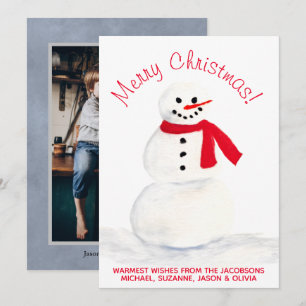 Tarjeta Festiva Watercolor Snowman Merry Christmas Photo Back