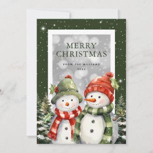 Tarjeta Festiva Watercolor Snowman Snow Merry Christmas