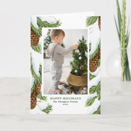 Tarjeta Festiva Watercolor Snowy Pinecones Happy Holidays