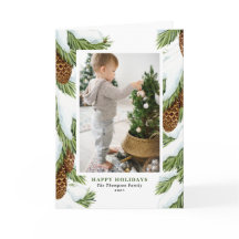 Watercolor Snowy Pinecones Happy Holidays