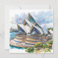 Watercolor Sydney Opera House Aussie