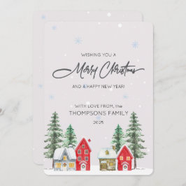 Tarjeta Festiva Watercolor Village Holiday Christmas Card
