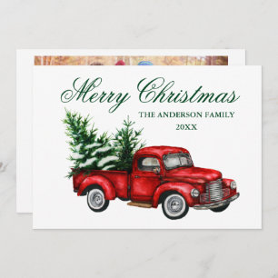 Tarjeta Festiva Watercolor Vintage Red Truck Photo Back Navidades