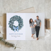 Watercolor White Berry Wreath Happy Hanukkah Photo