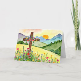 Tarjeta Festiva Watercolor Wildflower Mountain Cross 2 Easter