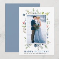 Watercolor Winter Floral Dusty Blue Newlywoed