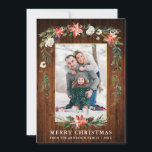Tarjeta Festiva Watercolor Winter Floral Photo Wood Gold<br><div class="desc">Madera Rústica Elegante acuarela Invierno Floral Fotos de Merry Christmas Card incluye hermosas poinsettias de color agua rojo,  vegetación botánica,  follaje de invierno,  bayas huecas,  rosas blancas,  algodón,  conos de pino y bayas azules. Madera rústica. Marco dorado.</div>