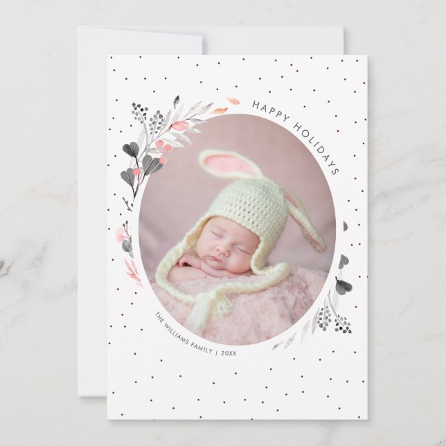 Tarjeta Festiva Watercolor Winter Foliage Felices Fiestas (Anverso)