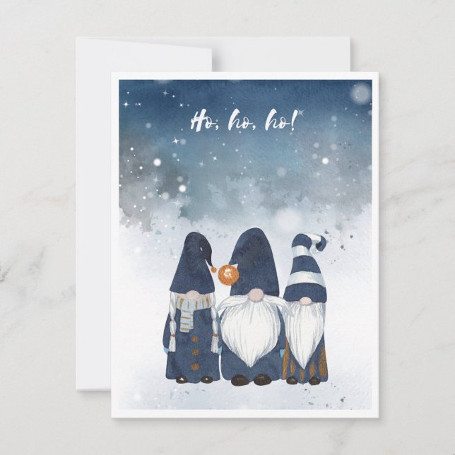 Tarjeta Festiva Watercolor Winter Gnomes Cute (Anverso)