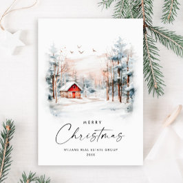 Tarjeta Festiva Watercolor Winter Navidades Landscape Corporate
