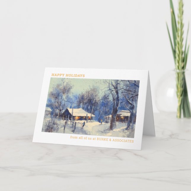 Tarjeta Festiva Watercolor Winter Scene Business (Anverso)