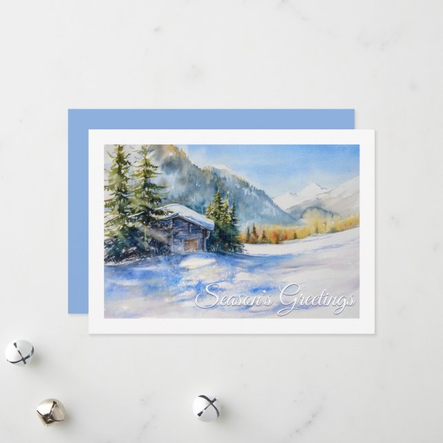 Tarjeta Festiva Watercolor Winter Scene Business (Anverso/Reverso In Situ)