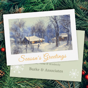 Tarjeta Festiva Watercolor Winter Scene Business Seasons Greetings