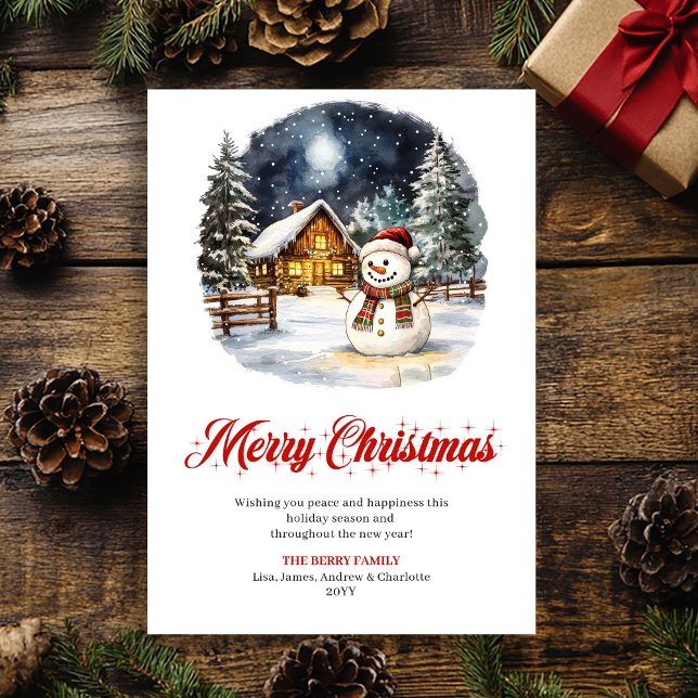 Tarjeta Festiva Watercolor Winter Scene Holiday Greeting Card (Watercolor Winter Scene Holiday Greeting Card)