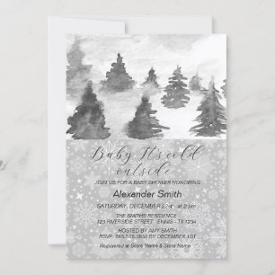Tarjeta Festiva Watercolor Winter Tree Forest Boy Baby Shower