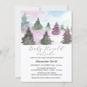 Tarjeta Festiva Watercolor Winter Tree Forest Boy Baby Shower