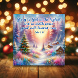 Tarjeta Festiva Watercolor Winter Wonderland Navidades cristianos<br><div class="desc">Nuestra tarjeta de Navidades religiosos ofrece un vistazo tierno a un maravilloso país invernal, con una impresionante pintura acuarela de un bosque nevado al amanecer. La serena belleza de esta mañana pacífica se complementa con las palabras reconfortantes de Lucas 2:14 elegantemente inscritas en el cielo. Esta tarjeta le invita a...</div>