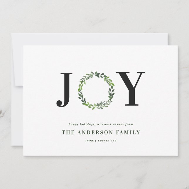 Tarjeta Festiva Watercolor wreath joy monograma familia vacaciones (Anverso)