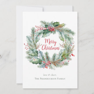 Tarjeta Festiva Watercolor Wreath Merry Christmas Personalizado