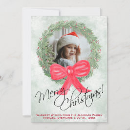 Tarjeta Festiva Watercolor Wreath Merry Christmas Photo Frame
