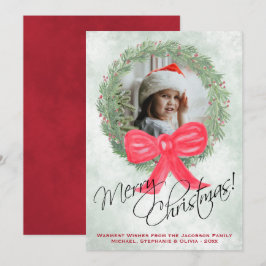 Tarjeta Festiva Watercolor Wreath Merry Christmas Photo Frame
