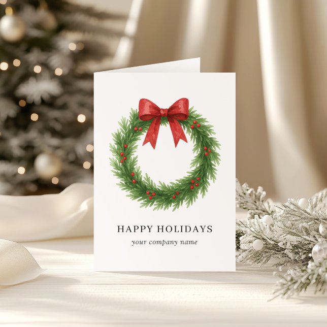 Tarjeta Festiva Watercolor Wreath Modern Business Navidades (Subido por el creador)