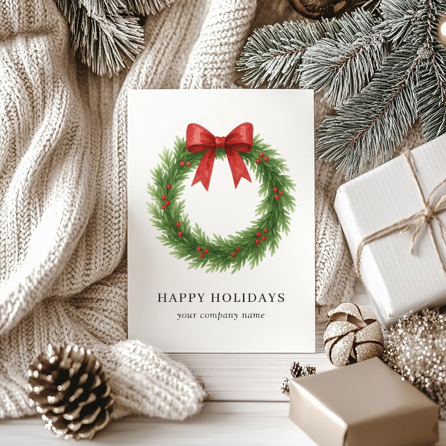 Tarjeta Festiva Watercolor Wreath Modern Business Navidades (Subido por el creador)
