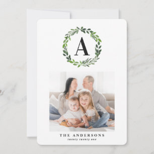 Tarjeta Festiva Watercolor wreath multifoto inicial