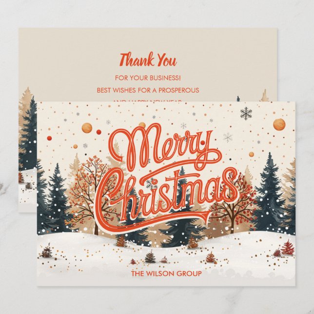 Tarjeta Festiva WatercolorChristmas Tree Forest Business (Anverso / Reverso)